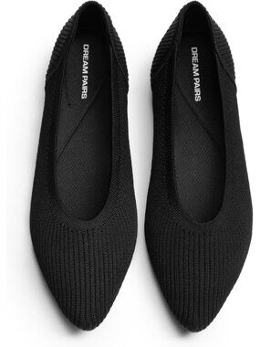 Dream Pairs Women's Black Pointed Toe Knit Ballet Flat Slip On Comfort Shoes